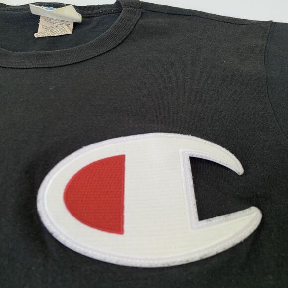 Champion T-shirt VTG Men M Black Short Sleeve Tee Big C Patch Logo Retro 90s Y2K - Picture 4 of 7
